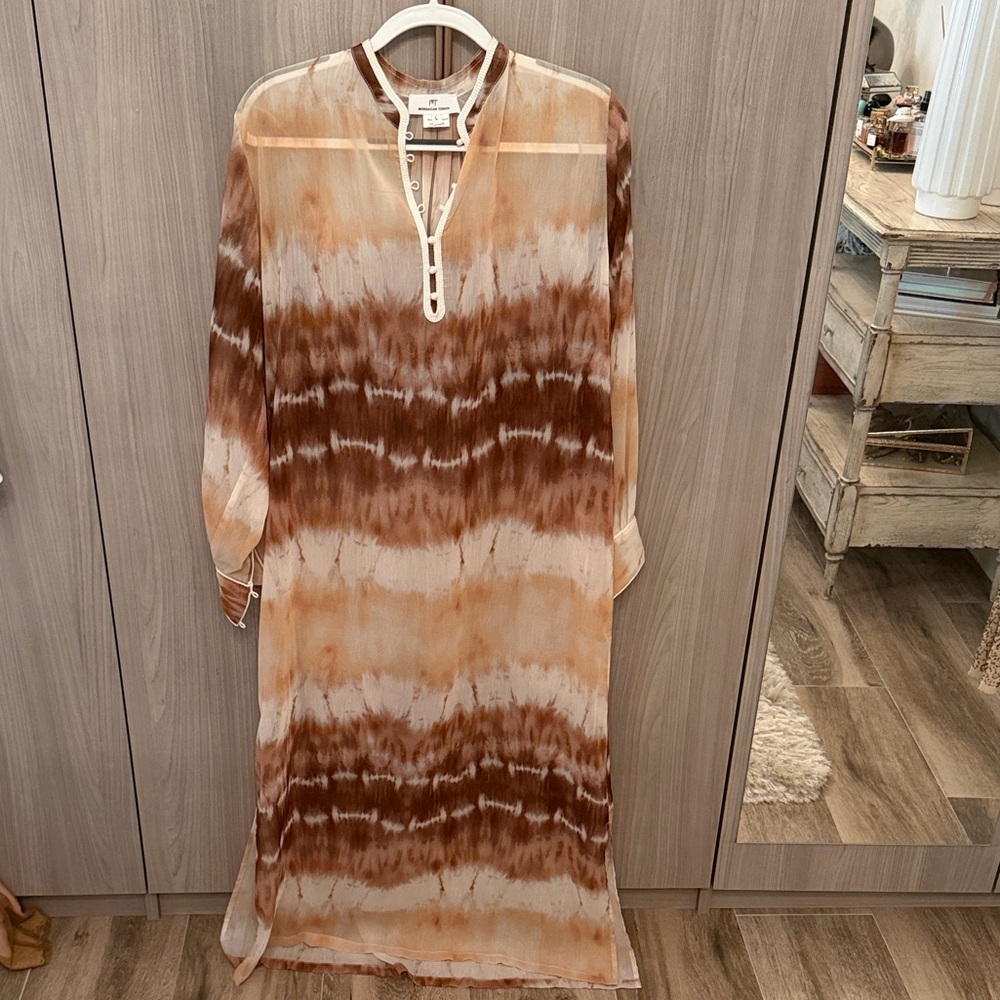 Boho Tie-Dye Maxi Dress in Brown and Cream